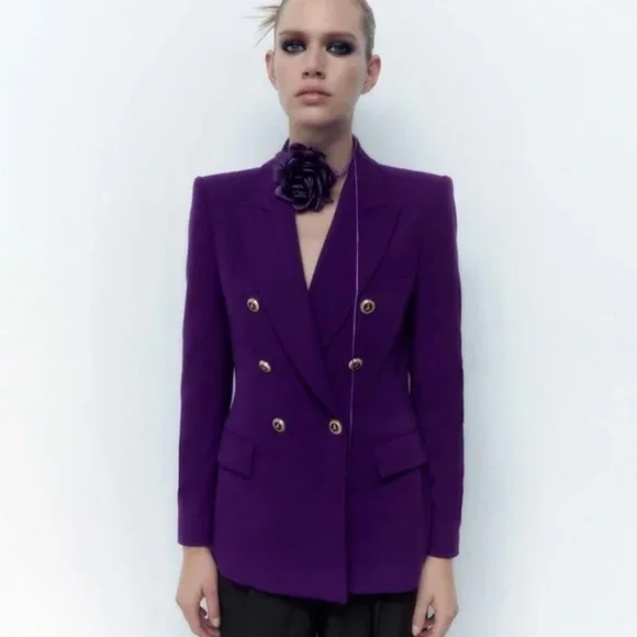 Zara | Jackets & Coats | Zara Double Breasted Blazer Royal Purple